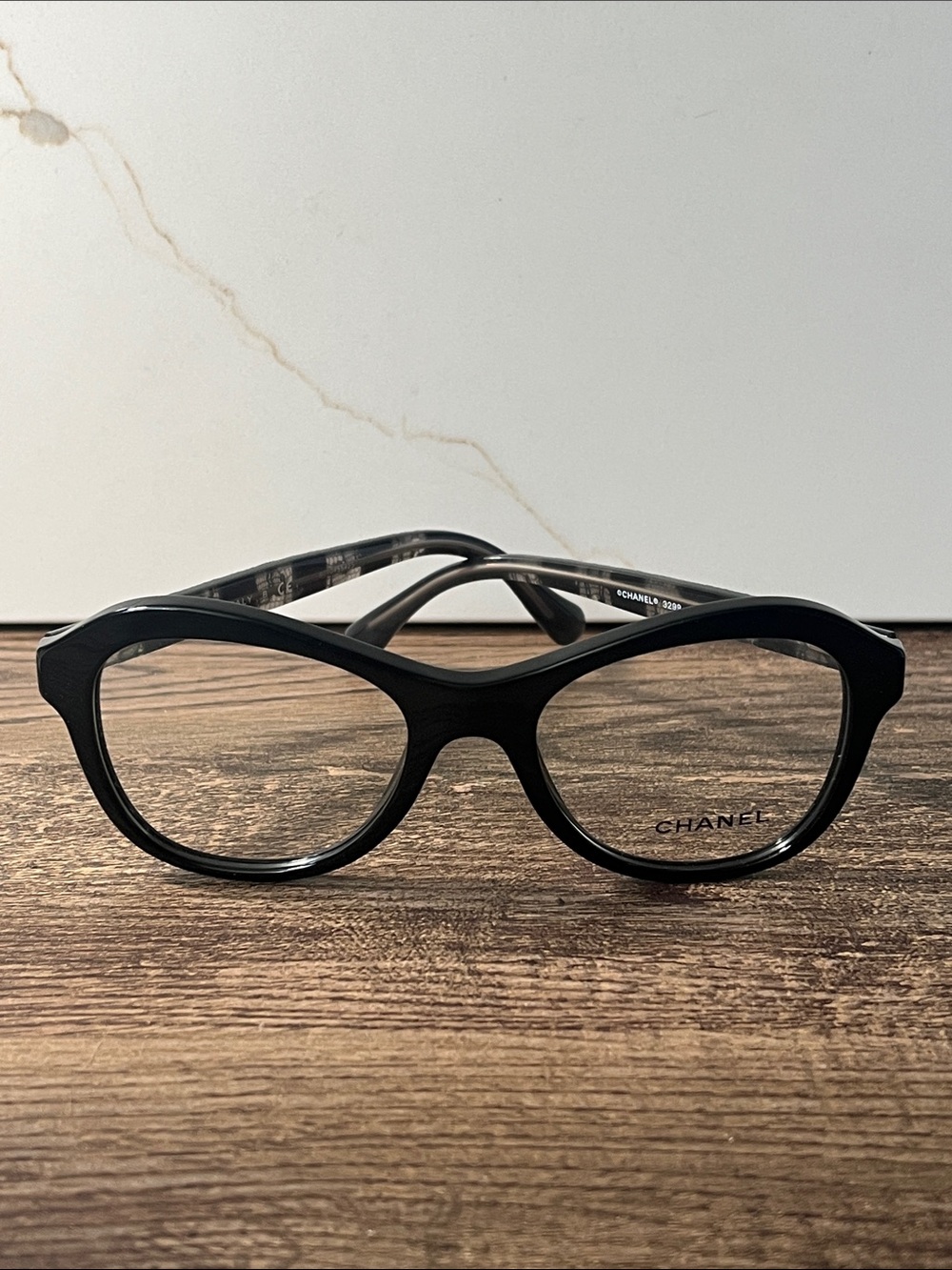 Authentic CHANEL Black Glasses with lace detail on temples 3299 c.501